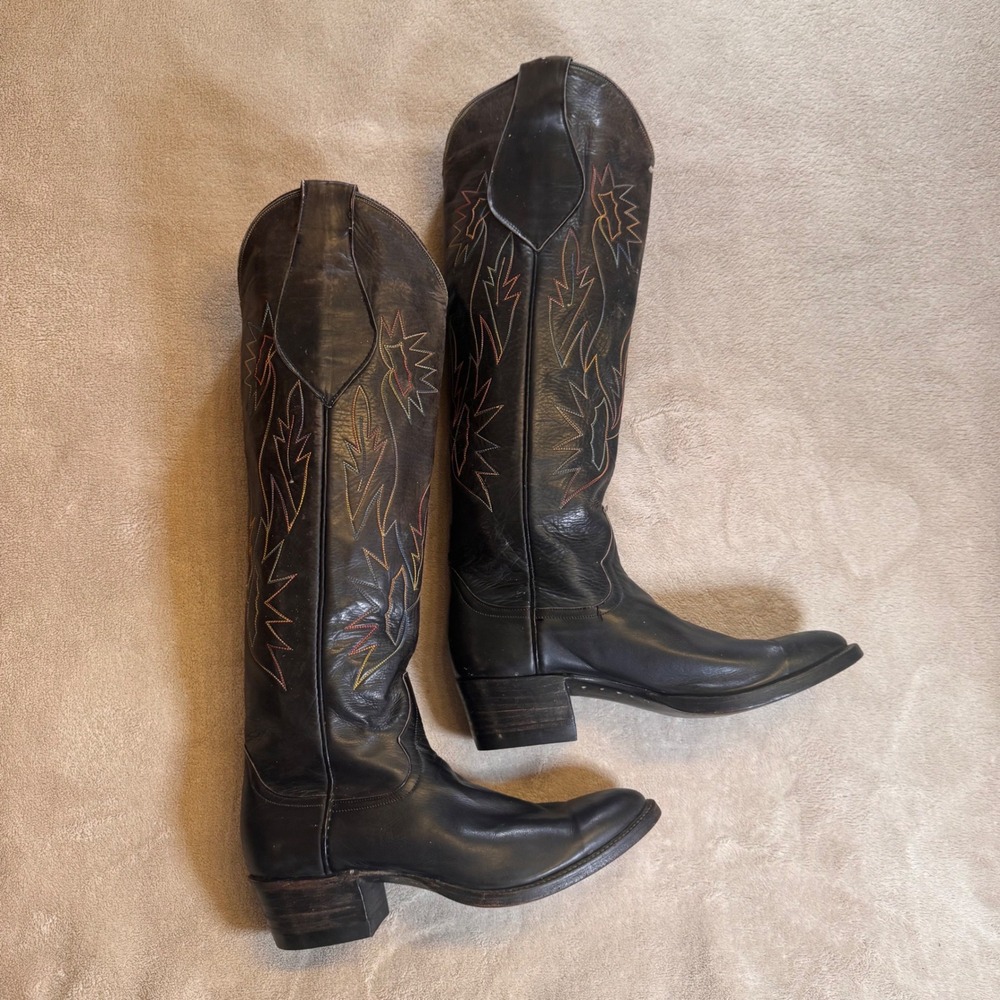Biltrite Black Leather Rainbow Stitch Tall Western Cowboy Boots Festival Sz 5.5B - Picture 5 of 12